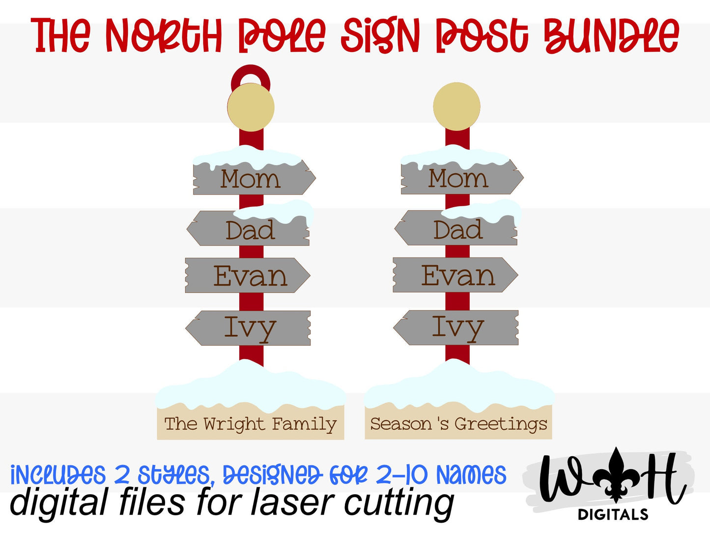 The North Pole Sign Post Bundle - Personalizable Family Name Ornaments and Stocking Tags - Cut File For Glowforge Lasers - Digital SVG File