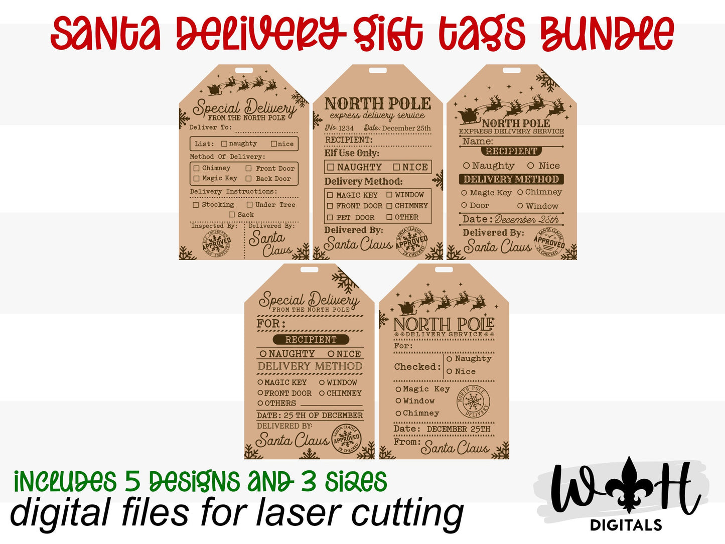 Christmas Santa Delivery Gift Tags Bundle - Personalizable Engraved Stocking Stuffers - Cut File For Glowforge Lasers - Digital SVG File