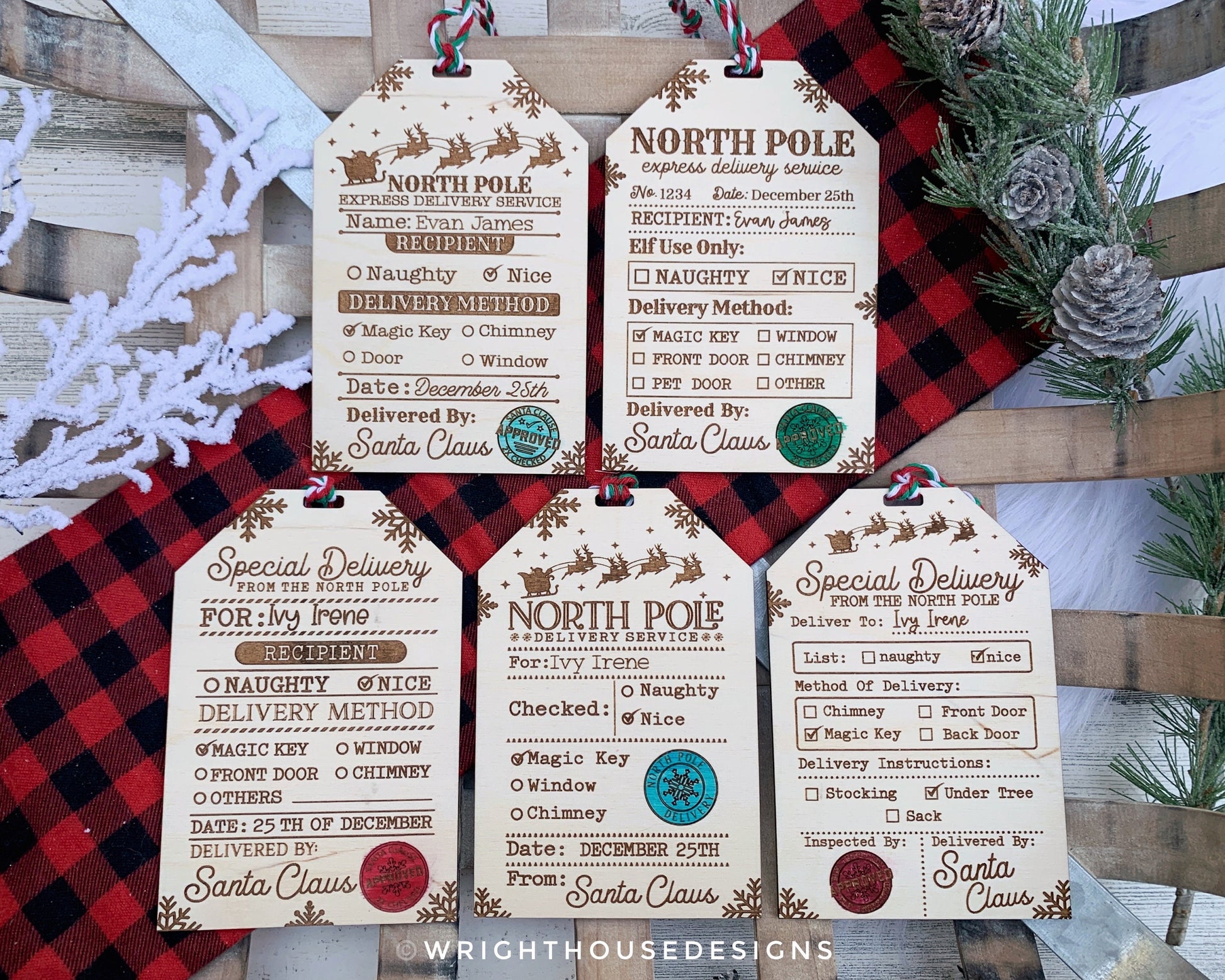 Christmas Santa Delivery Gift Tags Bundle - Personalizable Engraved Stocking Stuffers - Cut File For Glowforge Lasers - Digital SVG File