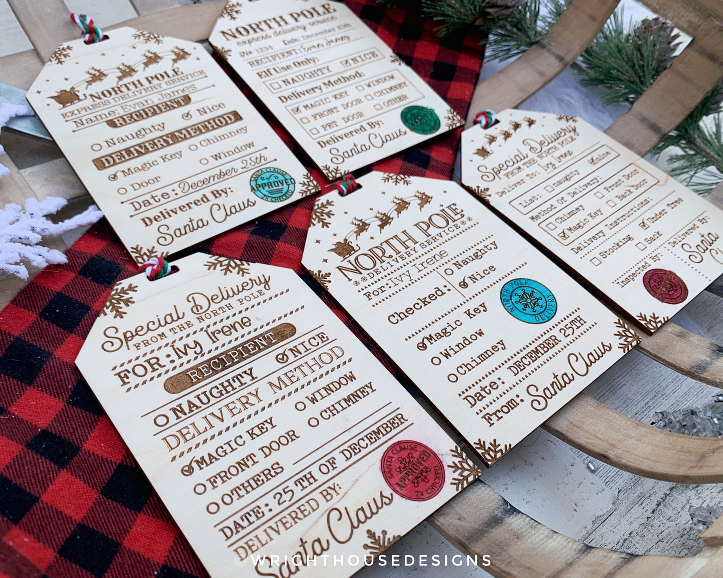 Christmas Santa Delivery Gift Tags Bundle - Personalizable Engraved Stocking Stuffers - Cut File For Glowforge Lasers - Digital SVG File