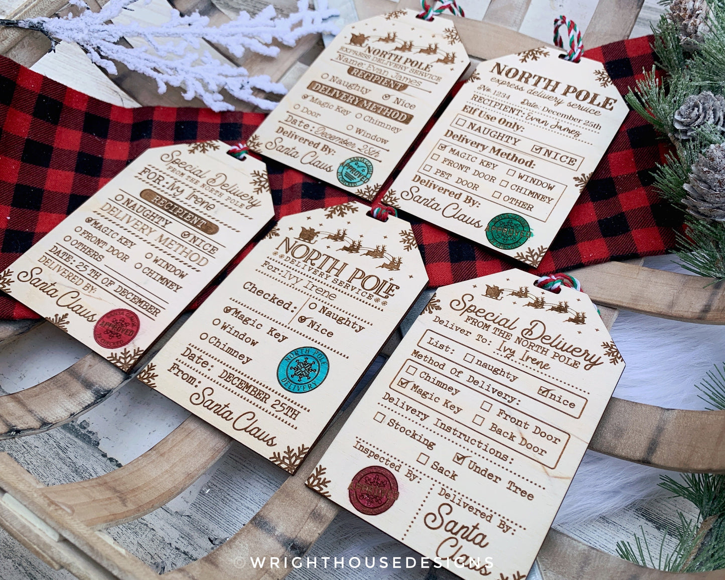 Christmas Santa Delivery Gift Tags Bundle - Personalizable Engraved Stocking Stuffers - Cut File For Glowforge Lasers - Digital SVG File