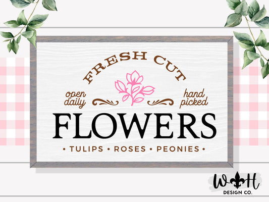 Fresh Cut Flowers - Spring Garden - Coffee Bar Sign - Seasonal Farmhouse Home and Kitchen Decor - Handcrafted Wooden Framed Wall Art
