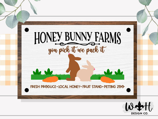 Honey Bunny Farms - Coffee Bar Sign - Seasonal Farmhouse Home and Kitchen Decor - Handcrafted Wooden Frame Wall Art - Easter Decorations