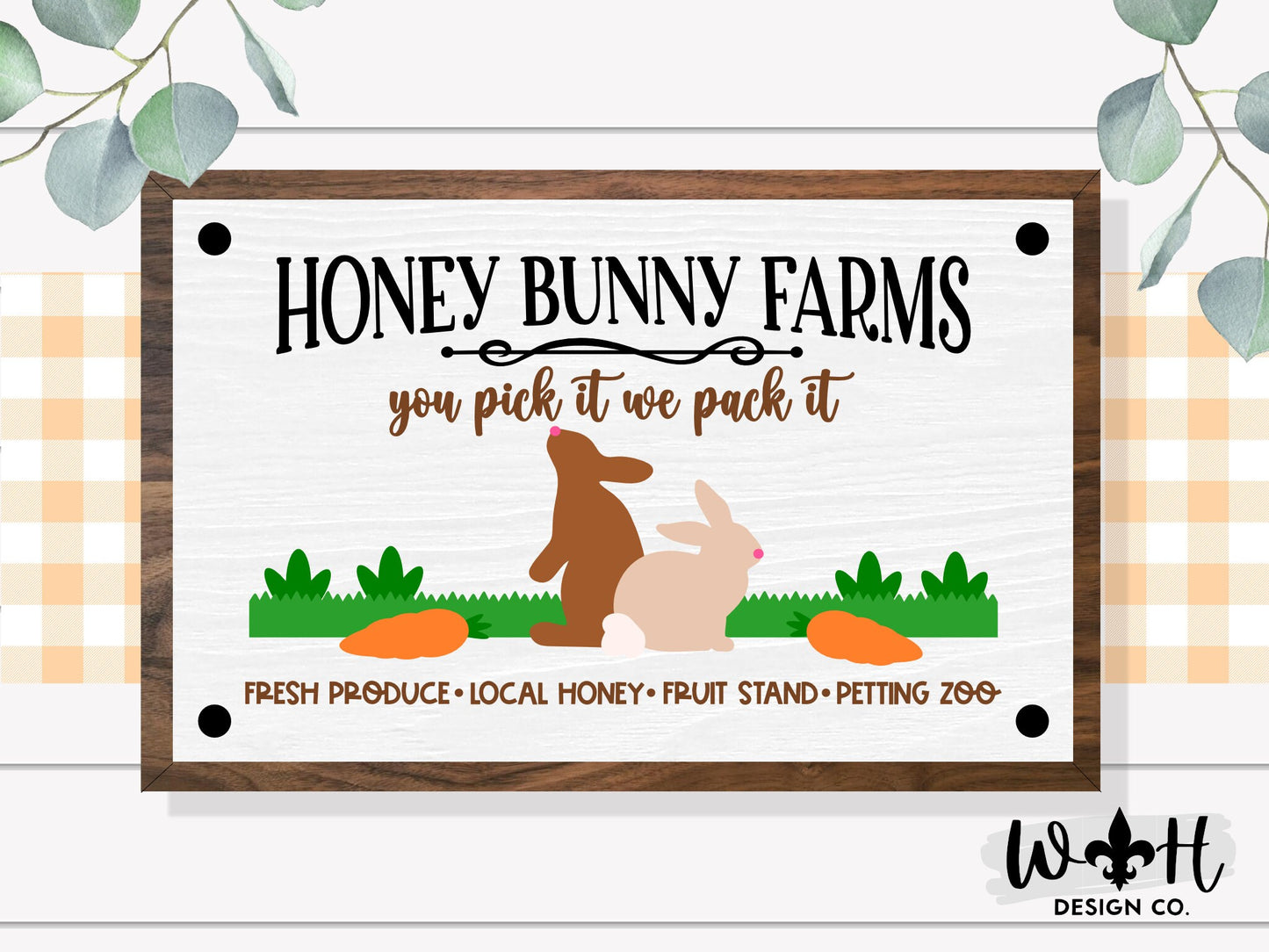 Honey Bunny Farms - Coffee Bar Sign - Seasonal Farmhouse Home and Kitchen Decor - Handcrafted Wooden Frame Wall Art - Easter Decorations