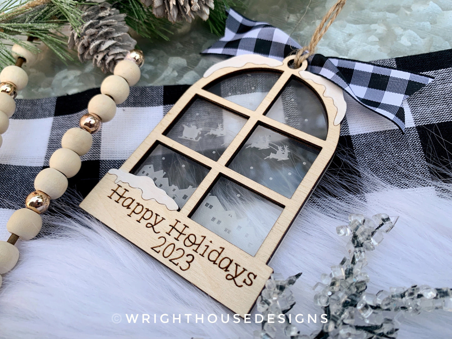 Santa's Sleigh Scene Layered Window Ornament Set - Engraved Personalized Christmas Ornaments - Cut File For Glowforge - Digital SVG File