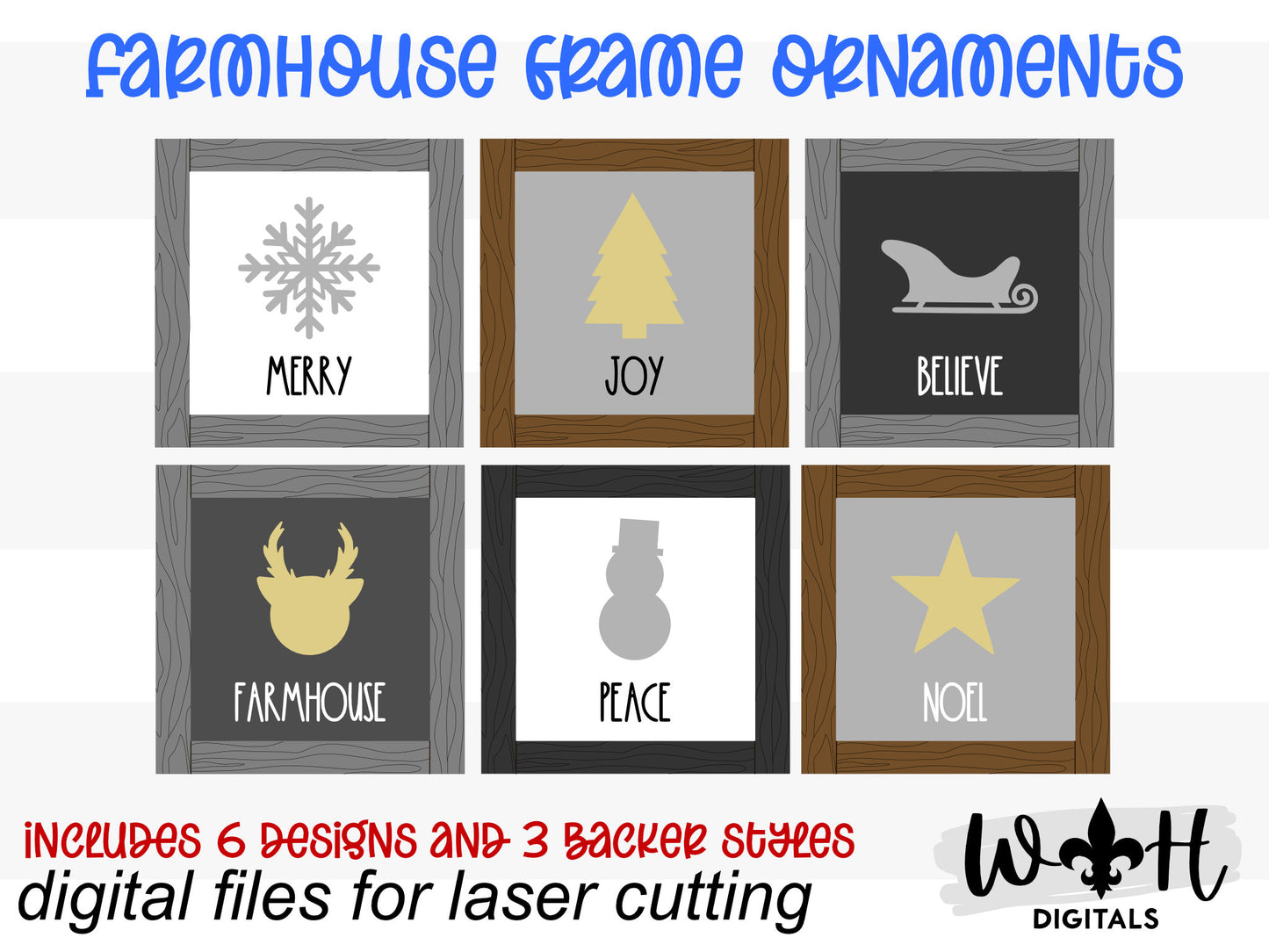 Farmhouse Frame Ornaments - Layered Christmas Square Signs - Winter Tier Tray Decor - Cut File For Glowforge Lasers - Digital SVG File