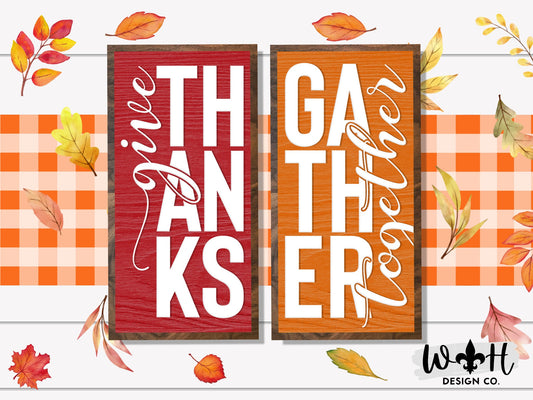 Give Thanks Gather Together - Wooden Coffee Bar Sign - Cottagecore Country Farmhouse Home and Kitchen Decor - Seasonal Fall Framed Wall Art
