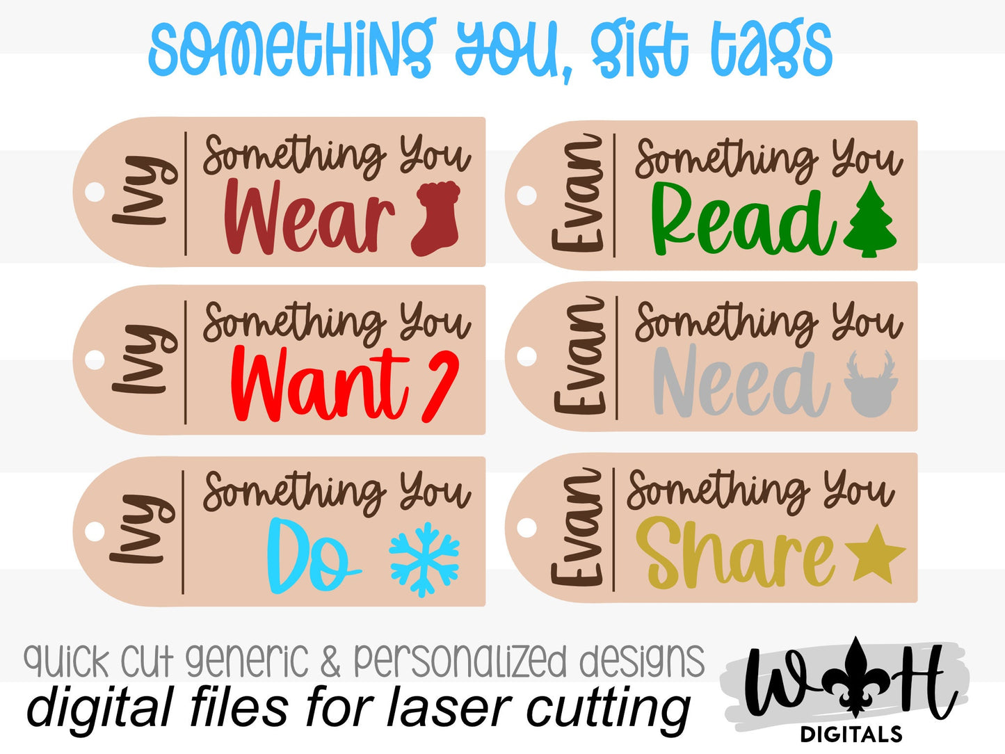 Something You Want Need Wear Read Christmas Gift Tags - Personalizable Generic Engraved Stocking Tag Bundle - Digital SVG File For Glowforge