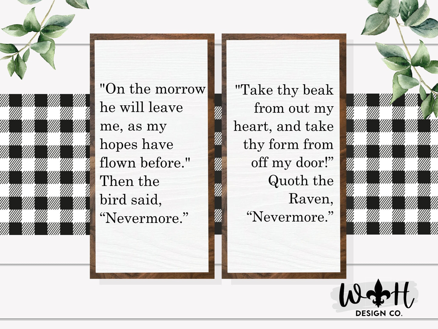 Edgar Allen Poe The Raven Quotes - Coffee Bar Sign - Farmhouse Home and Kitchen Decor - Laser Cut Handcrafted Wooden Framed Wall Art Set