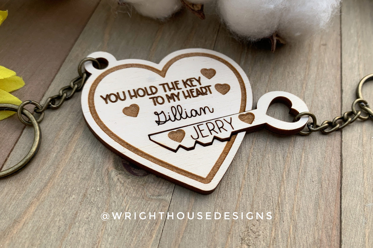 You Hold The Key To My Heart - Personalized Duo Wooden Keychains For Couples On Valentine’s Day