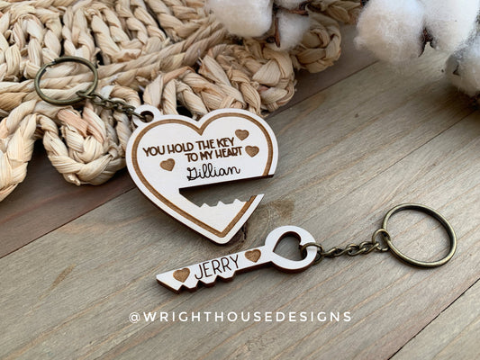 You Hold The Key To My Heart - Personalized Duo Wooden Keychains For Couples On Valentine’s Day