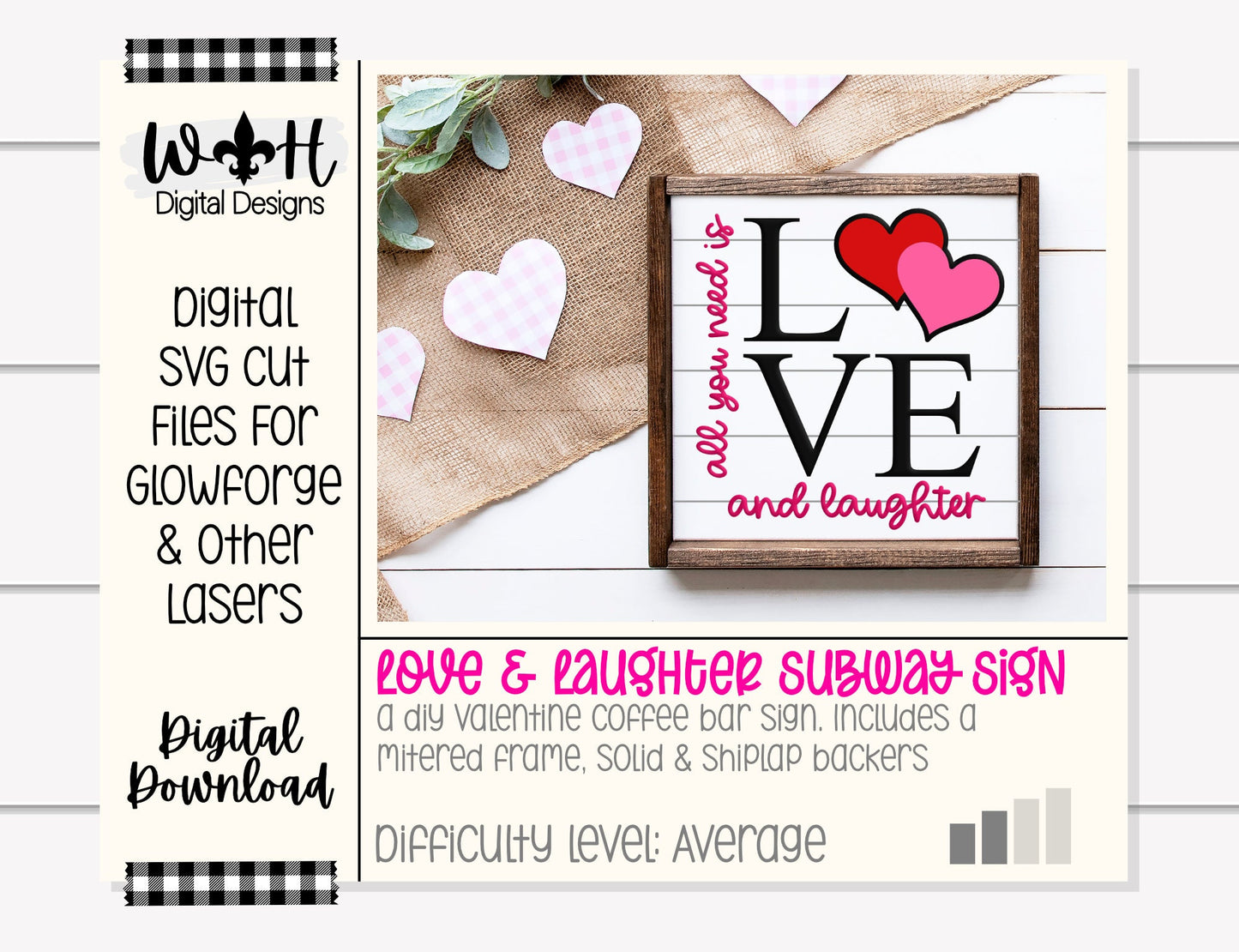 Valentine’s Day Love and Laughter - Subway Coffee Bar Framed Sign - Files for Sign Making - SVG Cut File For Glowforge - Digital File