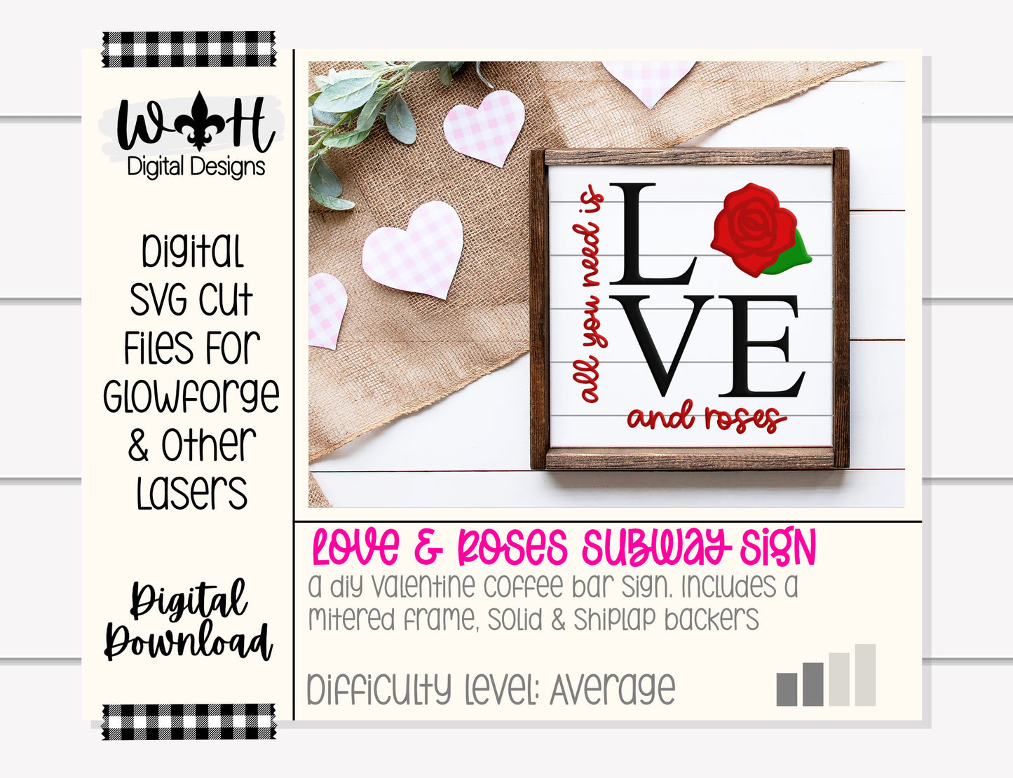 Valentine’s Day Love and Roses - Subway Coffee Bar Framed Sign - Files for Sign Making - SVG Cut File For Glowforge - Digital File