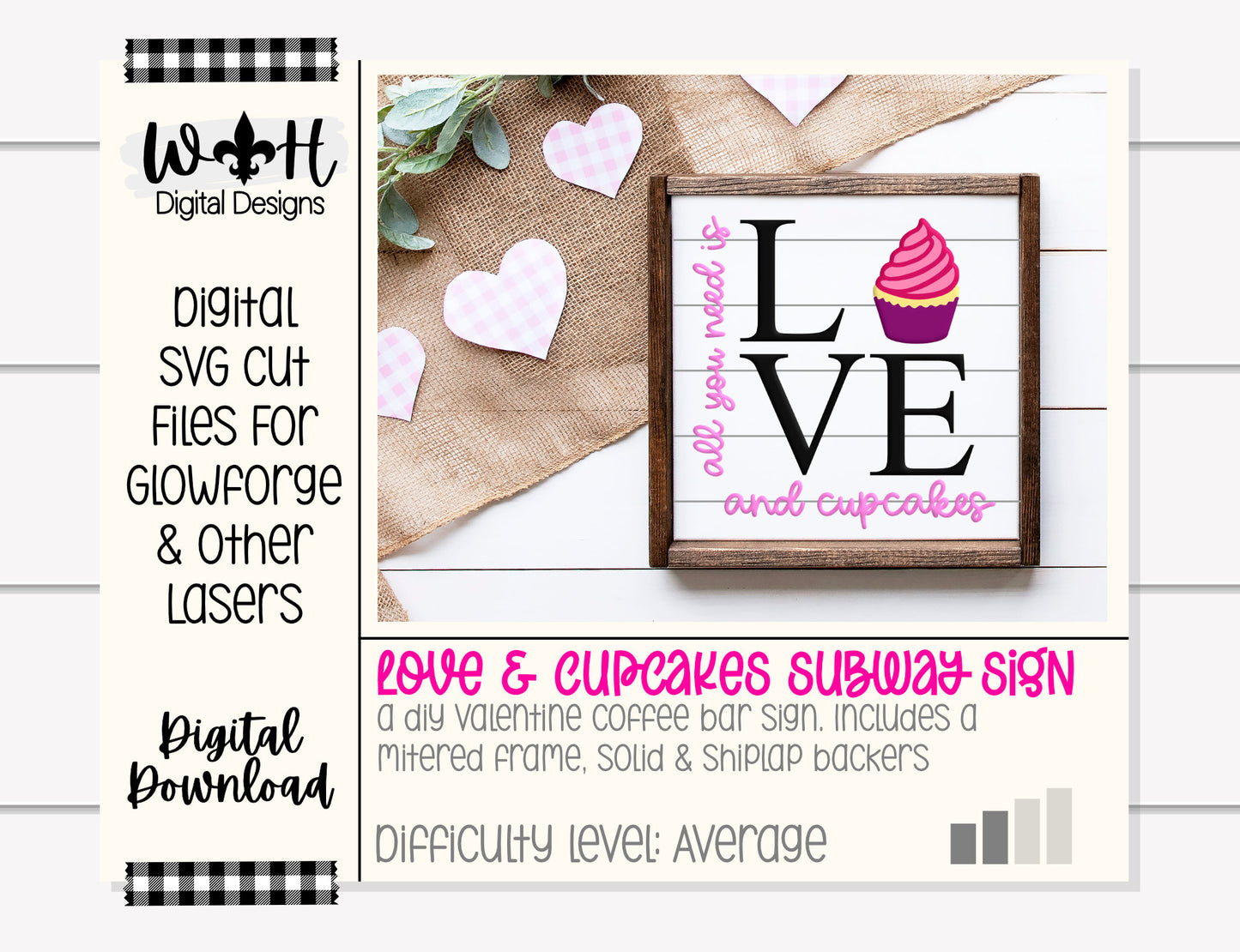 Valentine’s Day Love and Cupcakes - Subway Coffee Bar Framed Sign - Files for Sign Making - SVG Cut File For Glowforge - Digital File