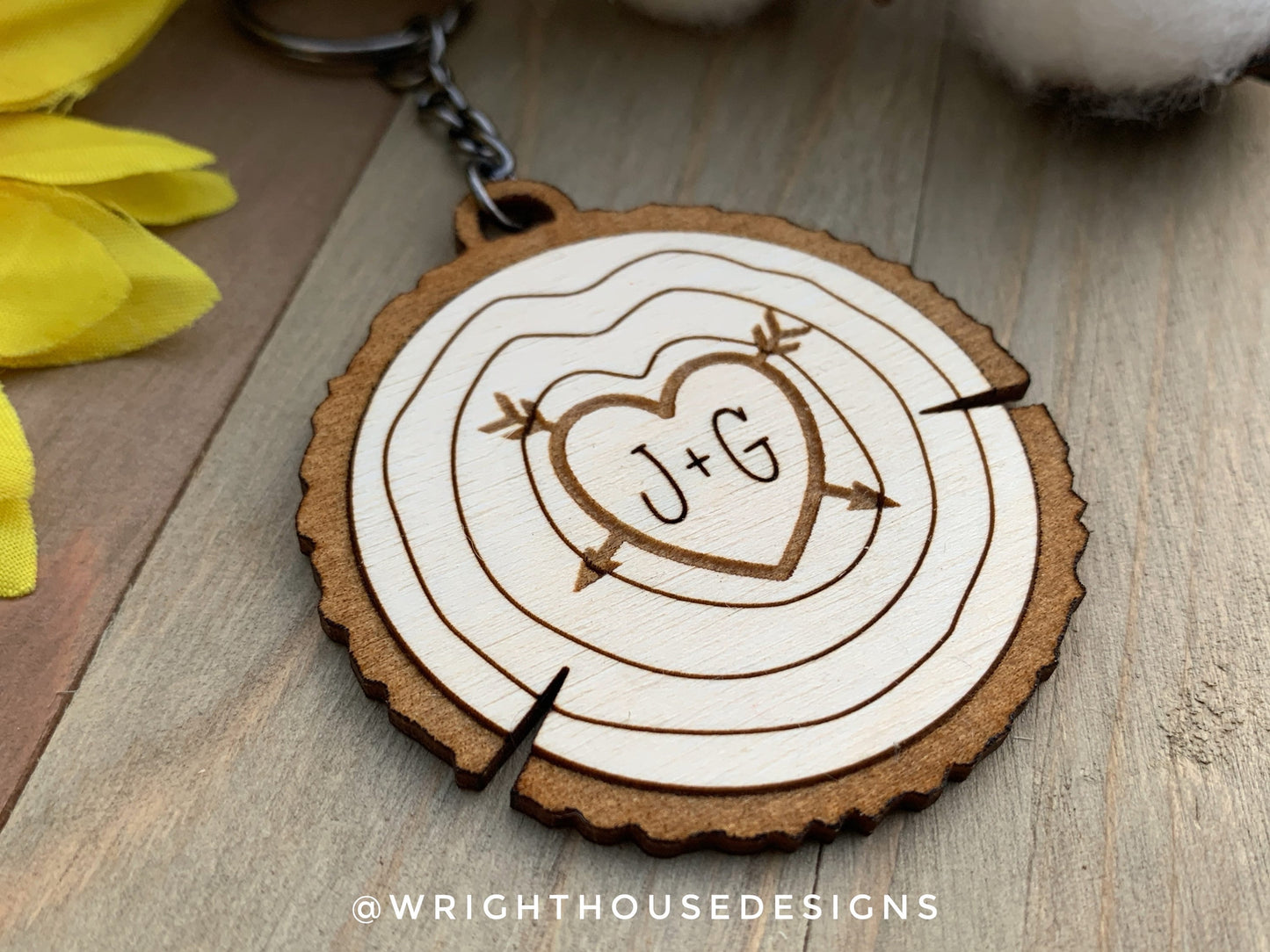 Couples Carved Wood Slice Keychain Set For Valentine's Day - His and Her Personalized Gifts - Digital SVG Cut Files For Glowforge Lasers
