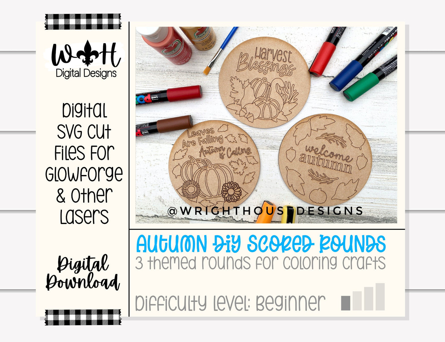 Autumn Color Craft Bundle - Scoring Pattern Round For Diy Painting - Files for Sign Making - SVG Cut File For Glowforge - Digital File