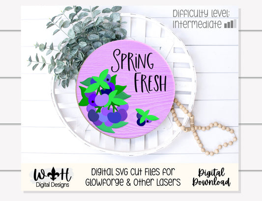 Spring Fresh Blueberries Fruit Theme Nursery and Door Hanger - Sign Making and DIY Kits - Cut File For Glowforge Lasers - Digital SVG File