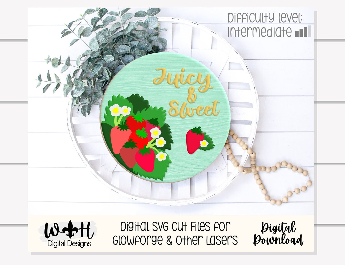 Sweet Summer Strawberry Fruit Theme Nursery and Door Round - Sign Making and DIY Kits - Cut File For Glowforge Lasers - Digital SVG File