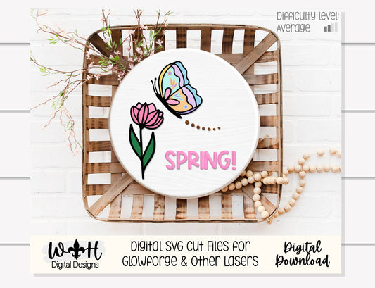Spring Tulip Butterfly Bumble Bee Dragonfly Door Hanger - Floral Sign Making and DIY Kits - Cut File For Glowforge Laser - Digital SVG File