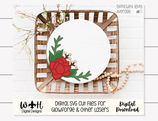 Beauty Rose and Thorns Valentine Door Hanger Round - Floral Sign Making and DIY Kits - Cut File For Glowforge Laser - Digital SVG File