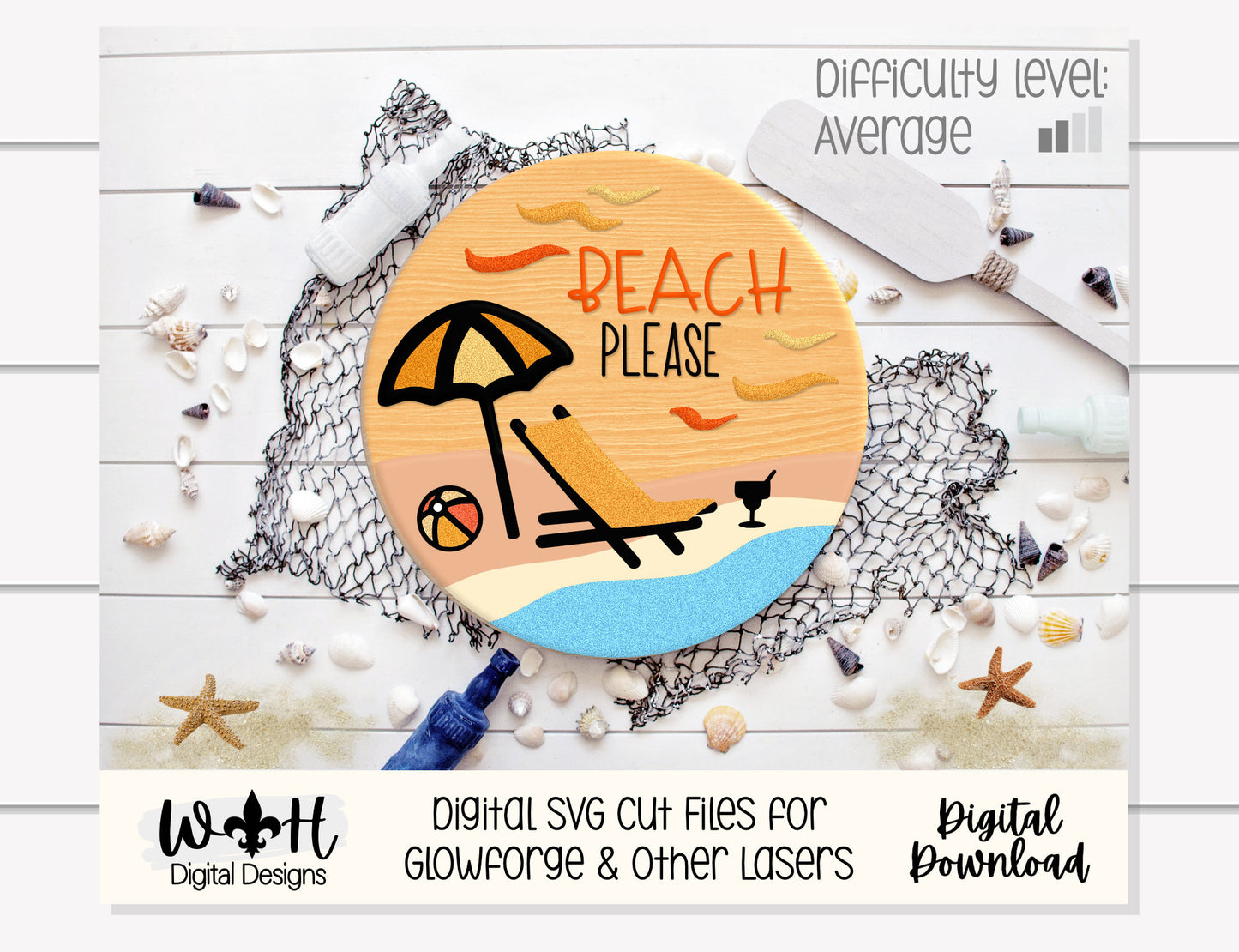 Beach Bum Lounger Summer Door Hanger Round Bundle - Sign Making and DIY Kits - Cut File For Glowforge Lasers - Digital SVG File