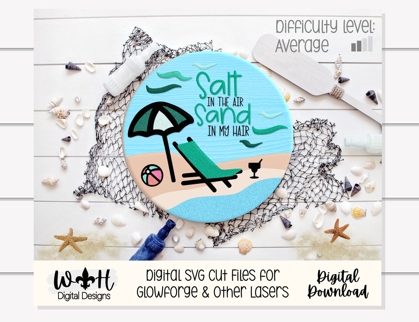 Beach Bum Lounger Summer Door Hanger Round Bundle - Sign Making and DIY Kits - Cut File For Glowforge Lasers - Digital SVG File
