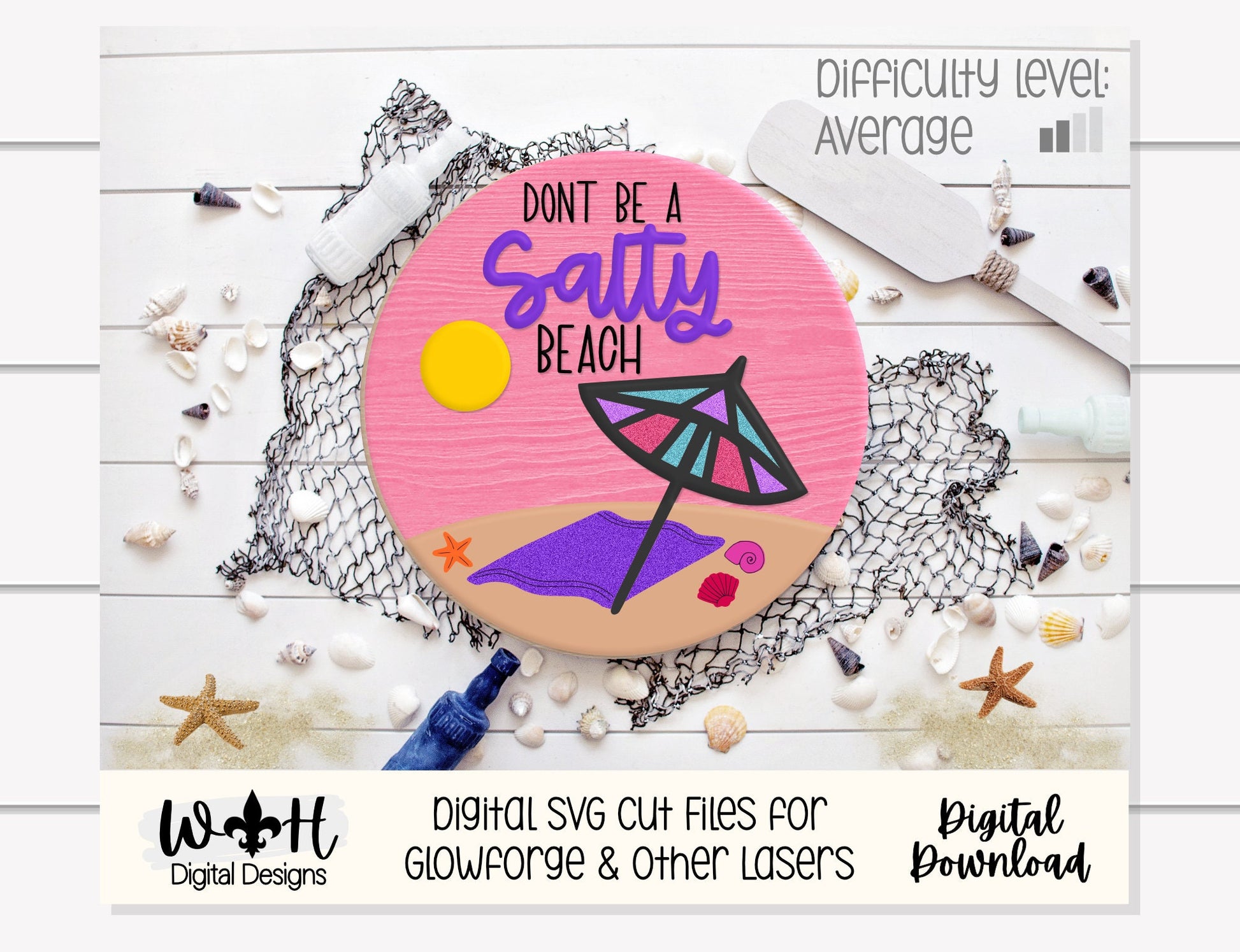 Beach Bum Umbrella Summer Door Hanger Round Bundle - Sign Making and DIY Kits - Cut File For Glowforge Lasers - Digital SVG File