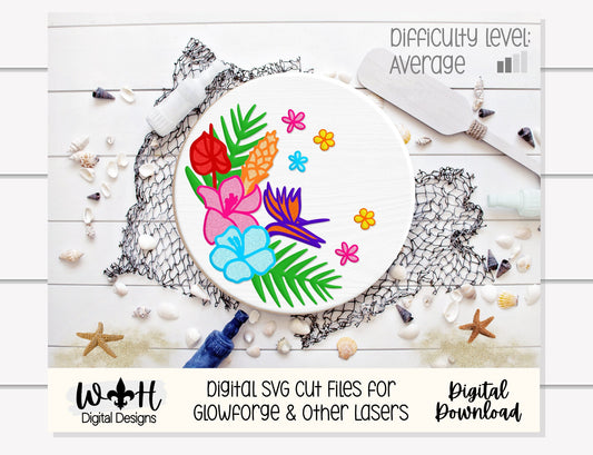Summer Hibiscus Lily Birds of Paradise Tropical Floral Hanger - Sign Making and DIY Kits - Cut File For Glowforge Laser - Digital SVG File