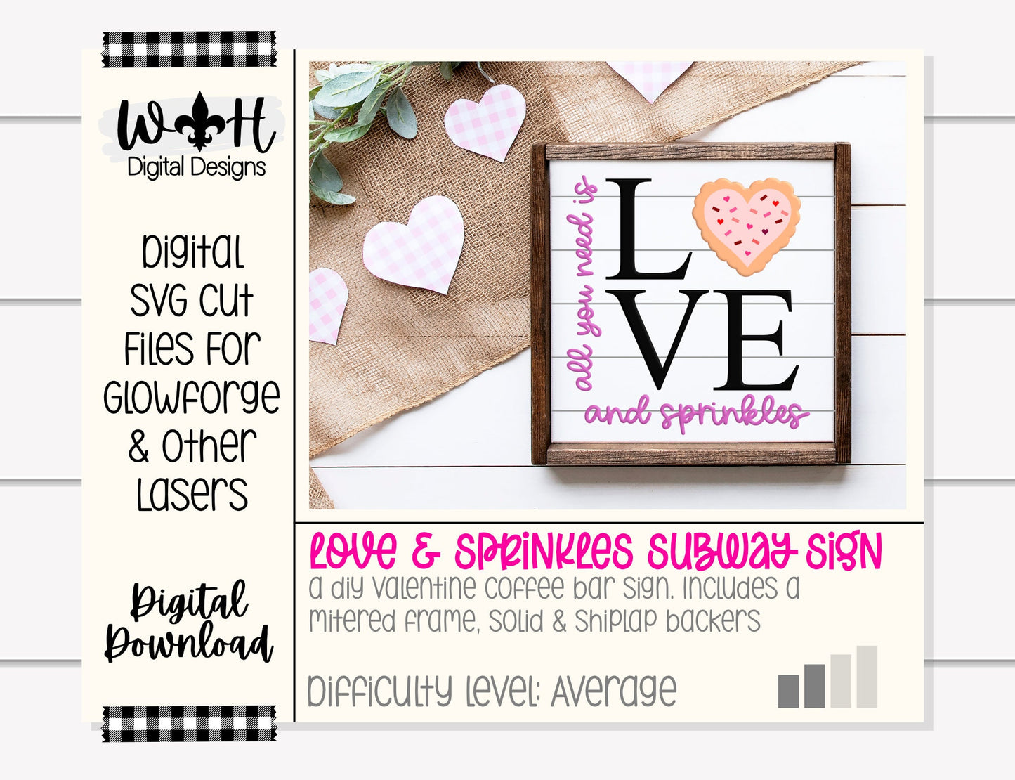 Valentine’s Day Love and Sprinkles - Subway Coffee Bar Framed Sign - Files for Sign Making - SVG Cut File For Glowforge - Digital File