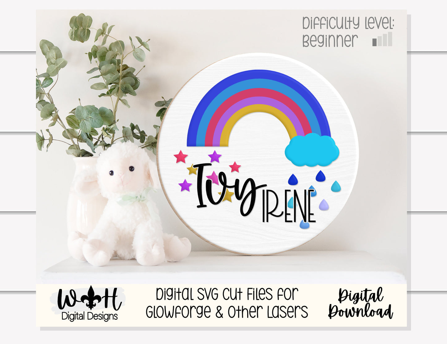 Starlight Rainbow Bright Baby Nursery Round - Sign Making Home Decor and DIY Kits - Cut File For Glowforge Lasers - Digital SVG File