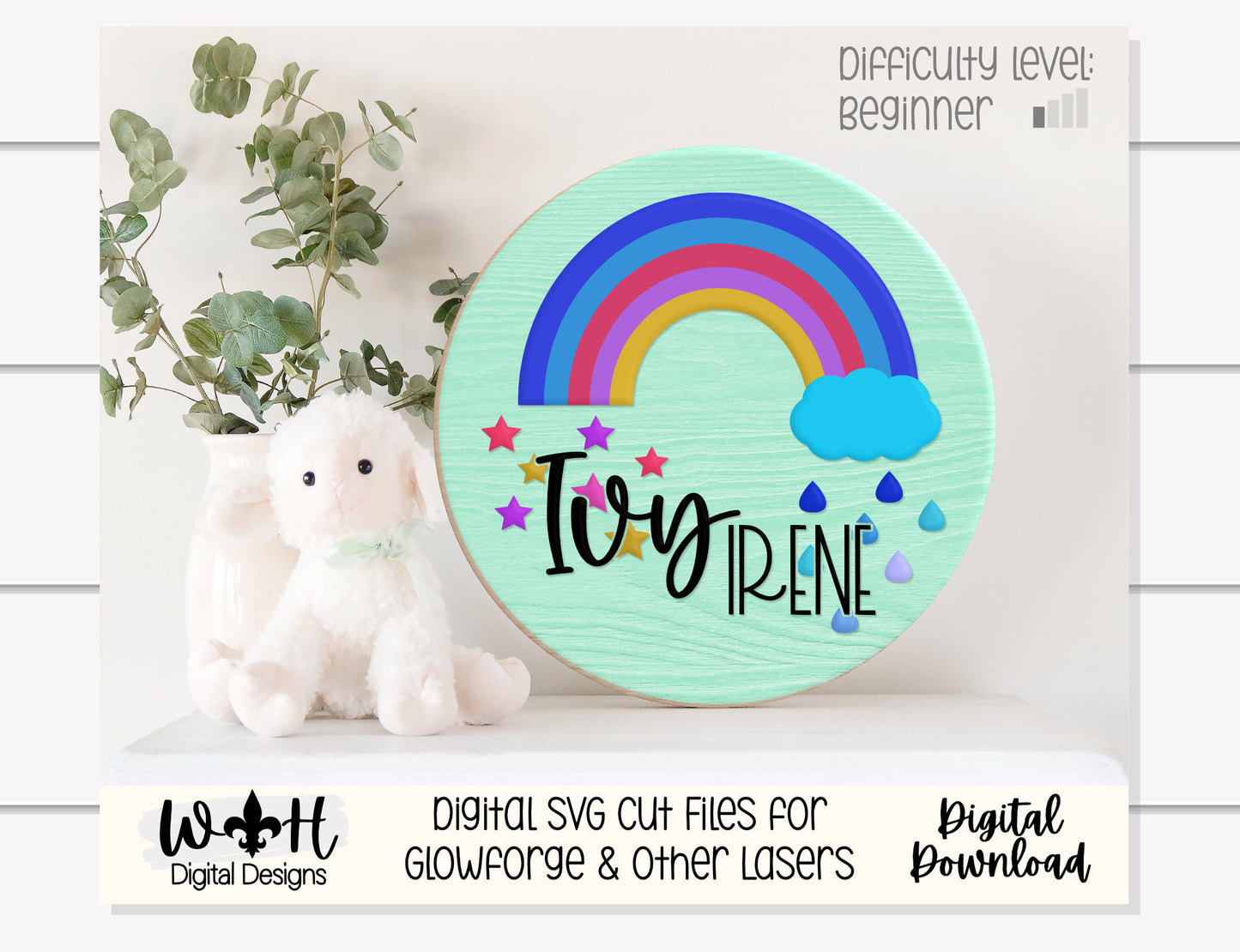 Starlight Rainbow Bright Baby Nursery Round - Sign Making Home Decor and DIY Kits - Cut File For Glowforge Lasers - Digital SVG File