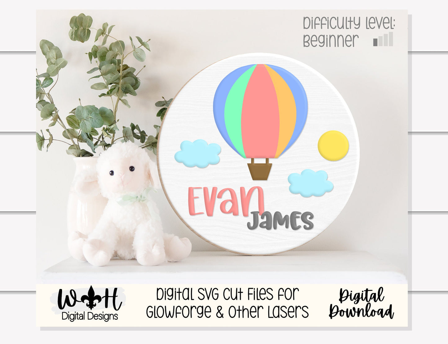 Hot Air Balloon Baby Nursery Round - Sign Making Home Decor and DIY Kits - Cut File For Glowforge Lasers - Digital SVG File