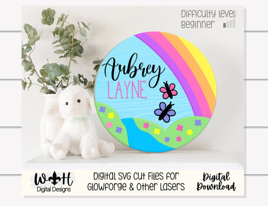 Springtime Butterfly Valley Baby Girl Nursery Round - Sign Making Home Decor and DIY Kits - Cut File For Glowforge Lasers - Digital SVG File