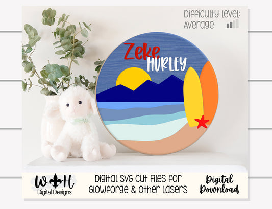 Late Night Surfing Summer Beach Baby Nursery Round - Sign Making Home Decor and DIY Kits - Cut File For Glowforge Lasers - Digital SVG File
