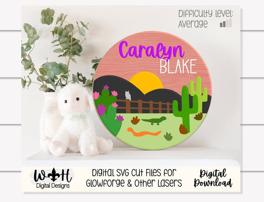 The Desert At Sundown - Baby Girl Nursery Round - Sign Making Home Decor and DIY Kits - Cut File For Glowforge Lasers - Digital SVG File