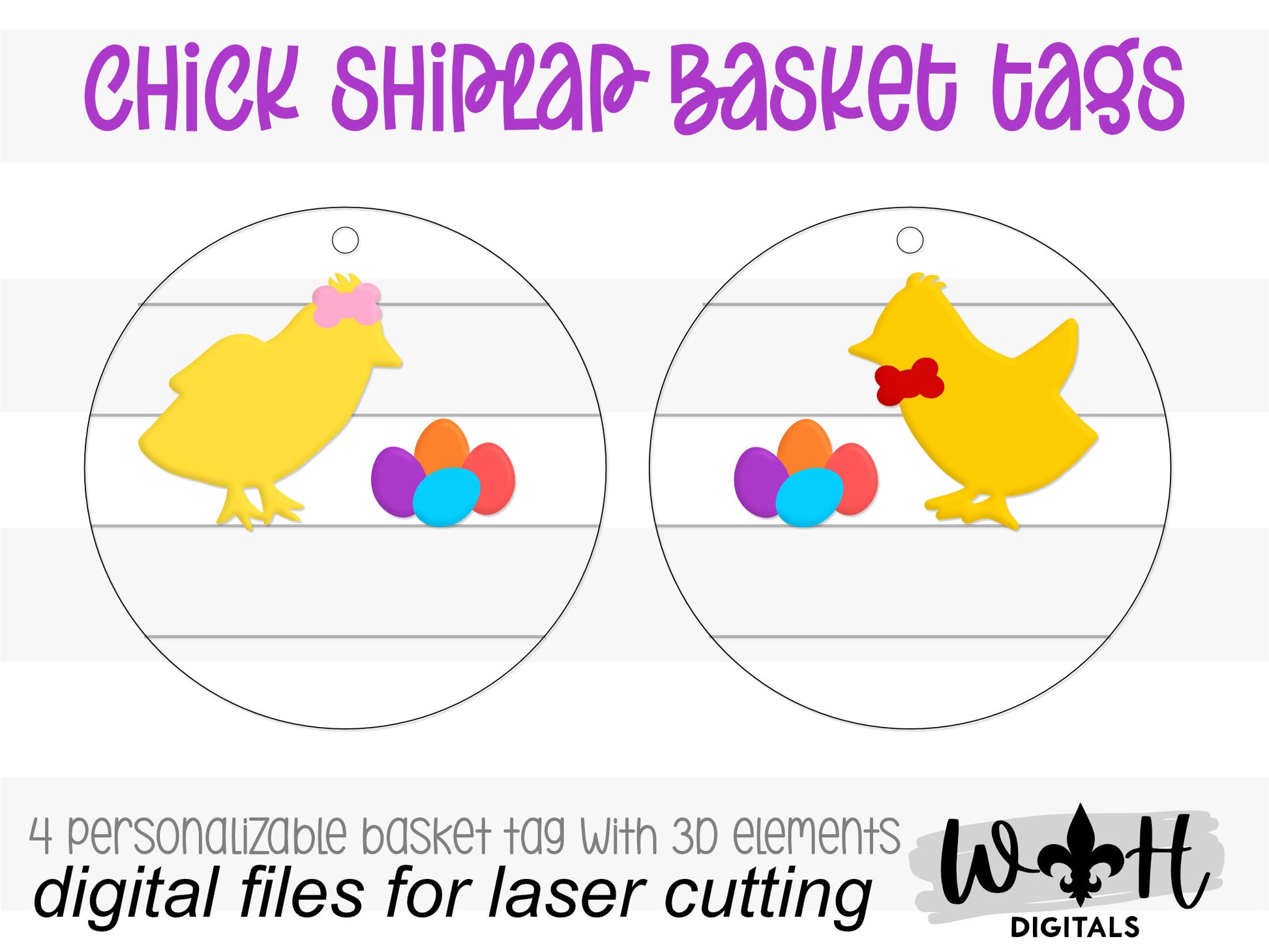 Easter Chick Personalized Shiplap Basket Tags - Seasonal Tiered Tray Decor and DIY Kits - Cut File For Glowforge Lasers - Digital SVG File