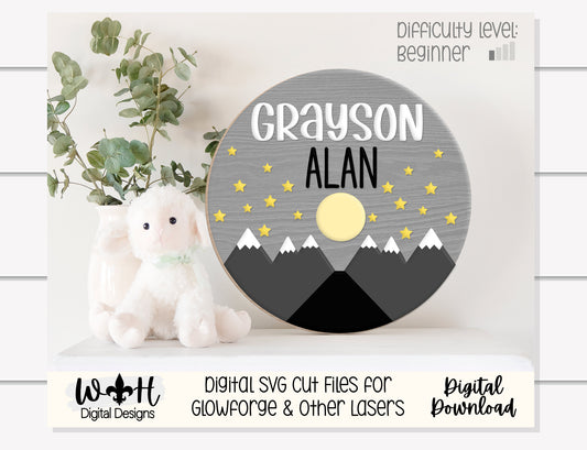 The Moonlit Mountain Nighttime Baby Nursery Round - Sign Making Home Decor and DIY Kits - Cut File For Glowforge Lasers - Digital SVG File