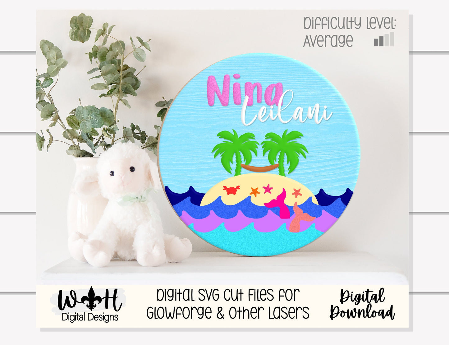 Relaxing In Paradise Mermaid Island Baby Nursery Round - Sign Making Home Decor and DIY Kits - Cut File For Glowforge - Digital SVG File