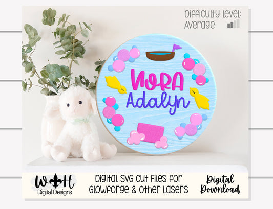 Squeaky Clean Bubble Bathtub Baby Nursery Round - Sign Making Home Decor and DIY Kits - Cut File For Glowforge Lasers - Digital SVG File