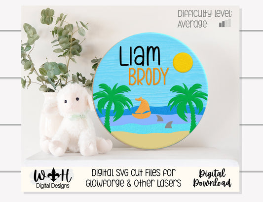 Shark Beach Sailboat Ocean Waves Baby Nursery Round - Sign Making Home Decor and DIY Kits - Cut File For Glowforge Lasers - Digital SVG File