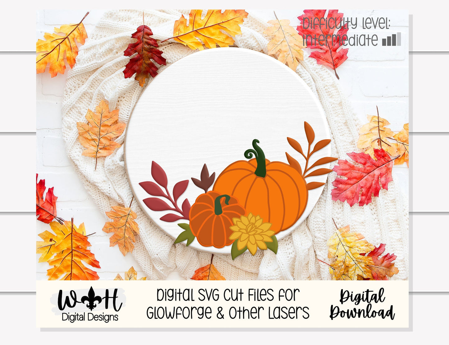 Autumn Cottagecore Pumpkins Festive Fall Door Hanger - Files for Sign Making - Laser Cut SVG Files For Glowforge C02 Lasers - Digital File