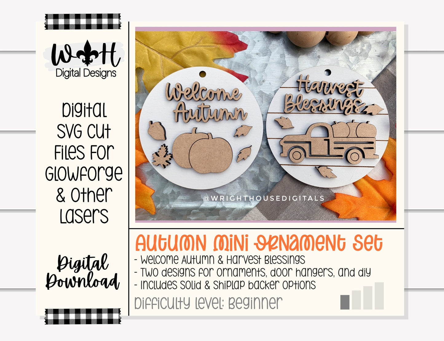 Welcome Autumn and Harvest Blessings Fall Traditions Mini Ornament Set - Files for Cutting Machines and Glowforge Lasers - Digital SVG File