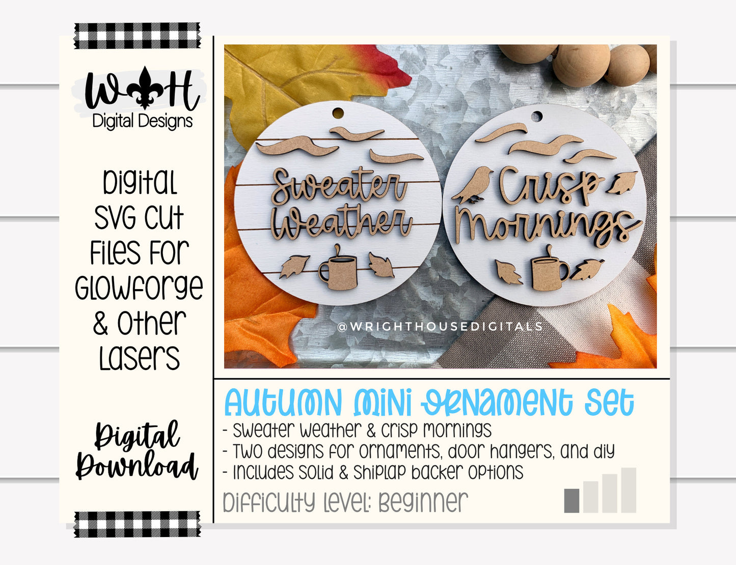 Sweater Weather and Crisp Mornings Fall Traditions Mini Ornament Set - Files for Cutting Machines and Glowforge Lasers - Digital SVG File
