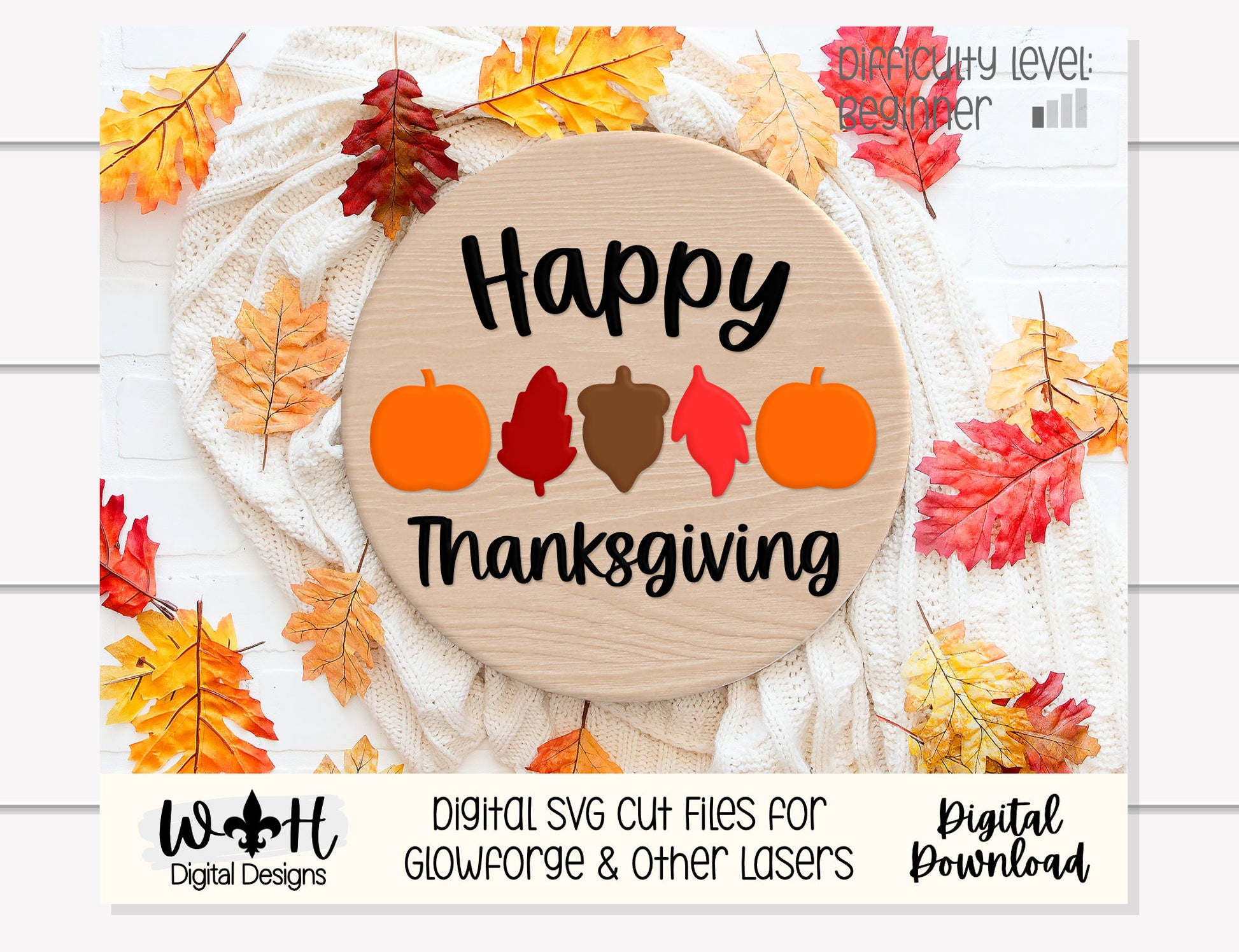 Happy and Blessed Thanksgiving Pumpkin Round Bundle - Seasonal Sign Making and DIY Kits - Cut File For Glowforge Laser - Digital SVG File