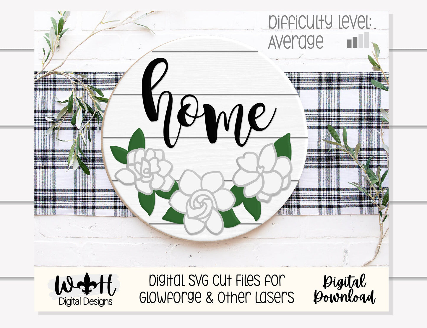 Southern Spring Gardenia Flower Shelf Sitter - Seasonal Sign Making and DIY Kits - Cut File For Glowforge Lasers - Digital SVG File