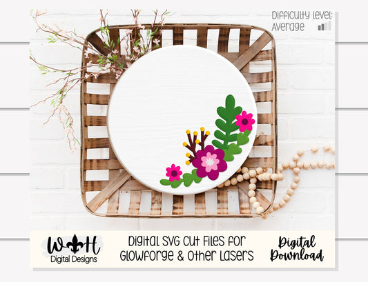 Scarlett Buds and Greenery Floral Door Hanger Round - Spring Sign Making and DIY Kits - Cut File For Glowforge Laser - Digital SVG File