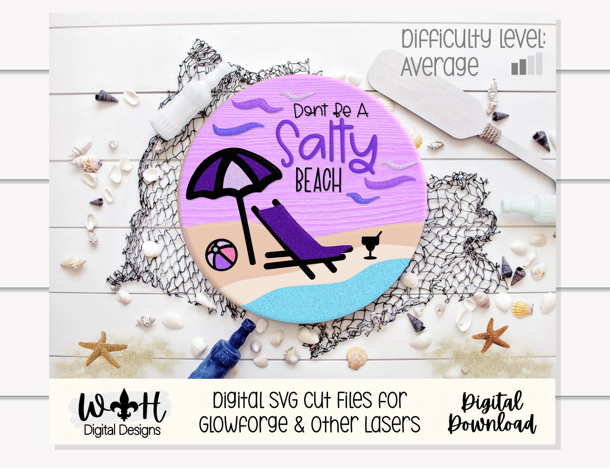 Beach Bum Lounger Summer Door Hanger Round Bundle - Sign Making and DIY Kits - Cut File For Glowforge Lasers - Digital SVG File
