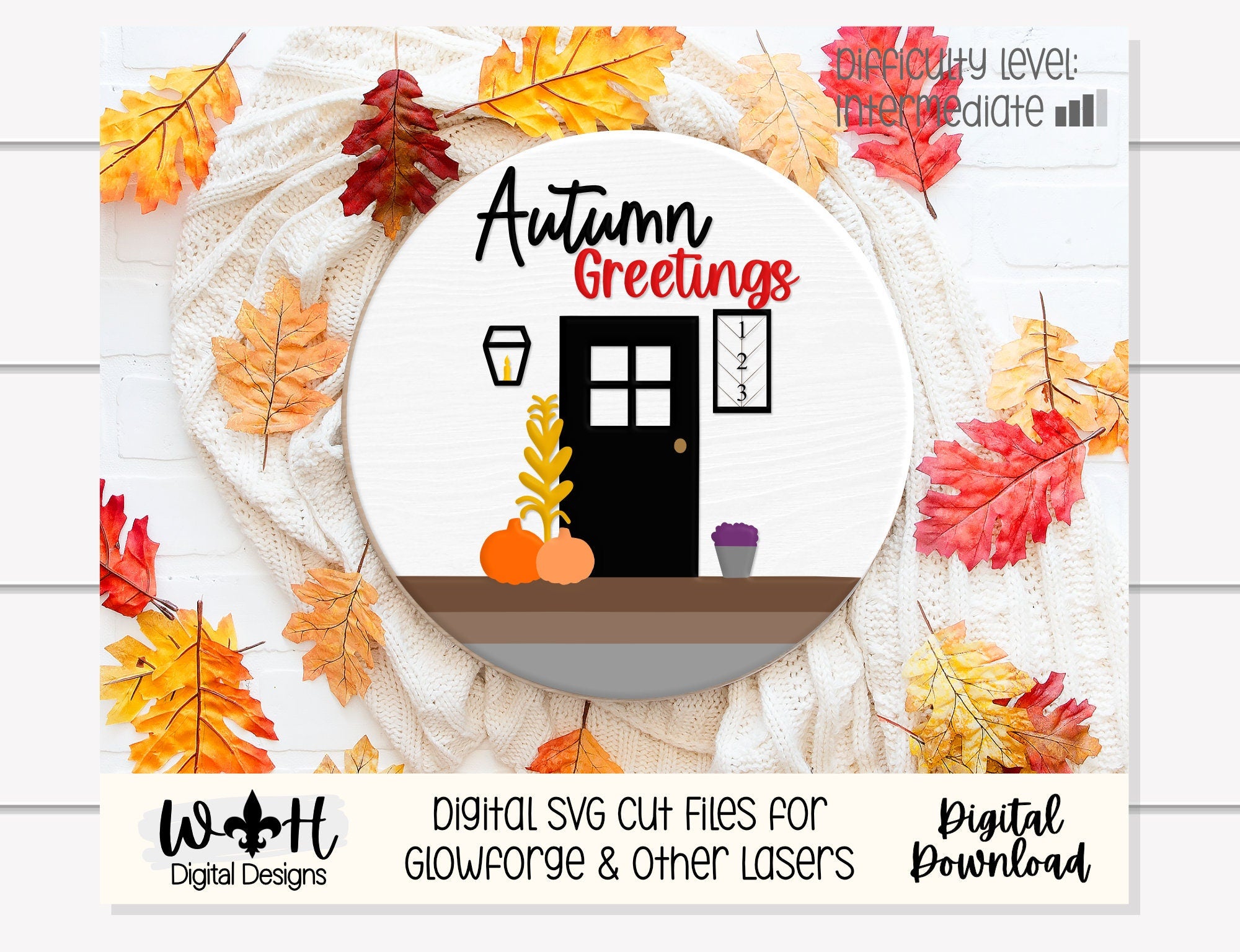 Autumn Greetings Front Porch Door Hanger Round Seasonal Sign Making