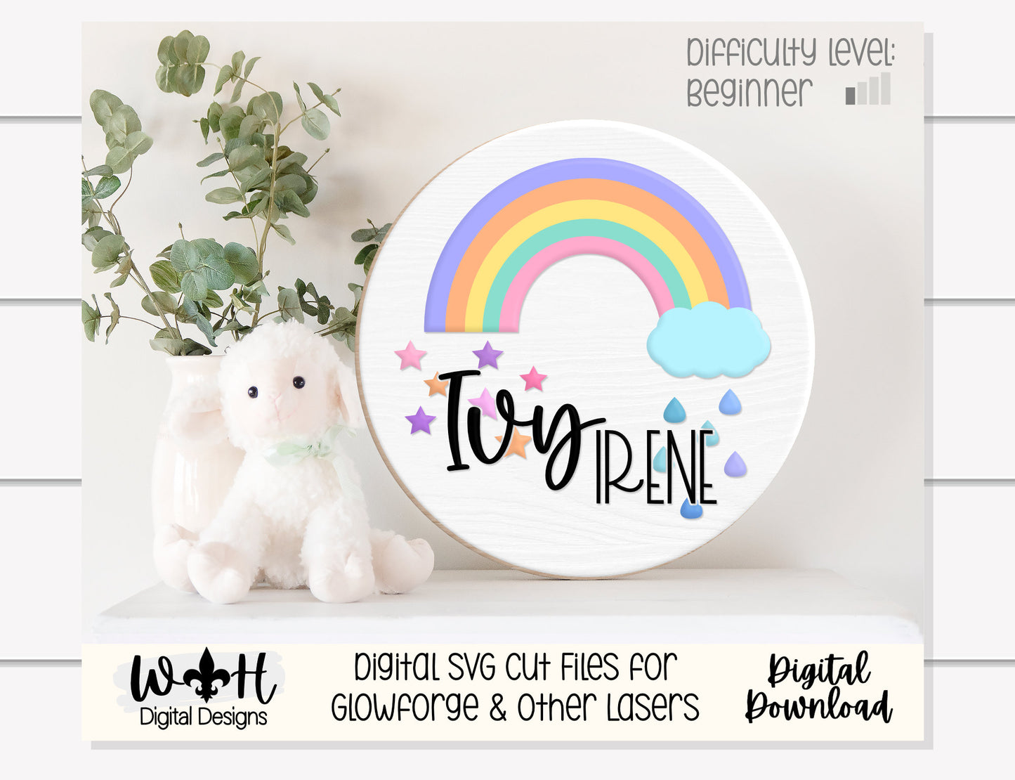 Starlight Rainbow Bright Baby Nursery Round - Sign Making Home Decor and DIY Kits - Cut File For Glowforge Lasers - Digital SVG File
