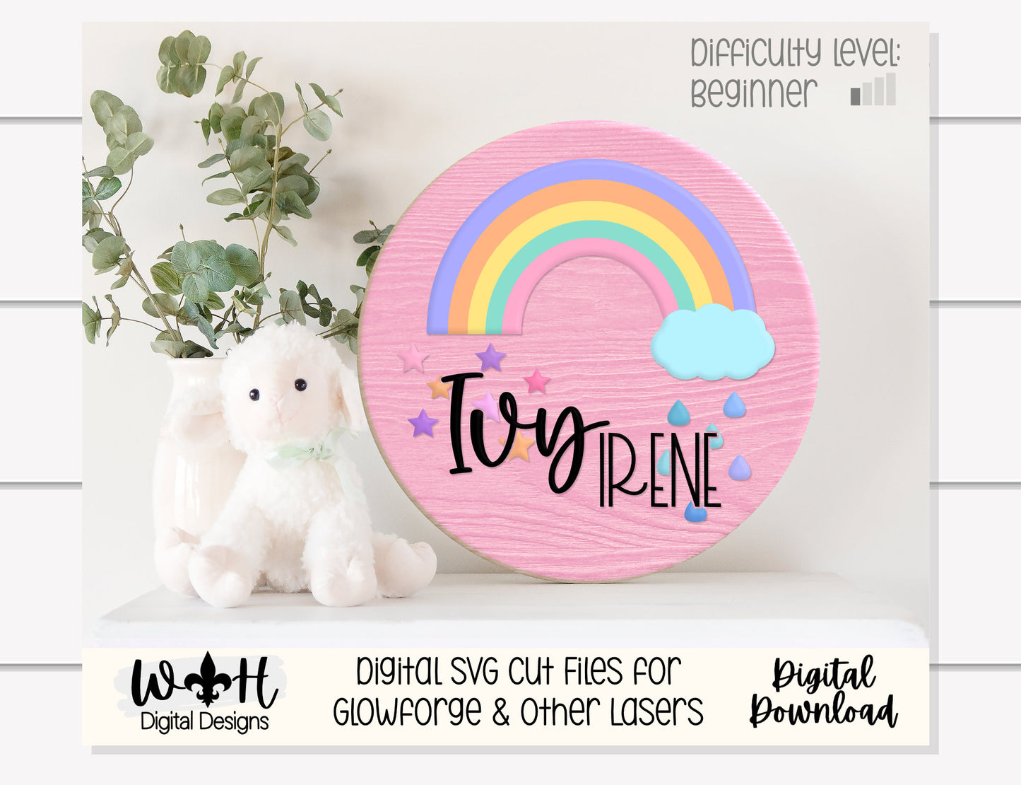 Starlight Rainbow Bright Baby Nursery Round - Sign Making Home Decor and DIY Kits - Cut File For Glowforge Lasers - Digital SVG File